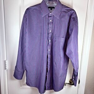 Men's‎ Ted Baker Button Down Shirt Navy Blue & Fuchsia Pinstripe Long Sleeve